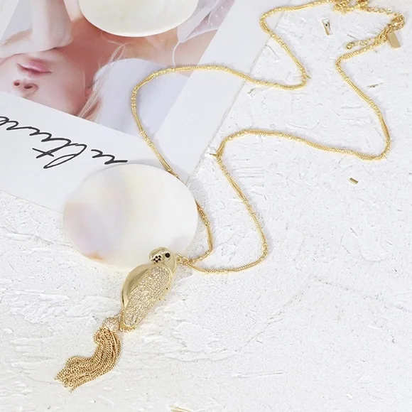 NWT Kate Spade Gold Toned Parrot Tassel Necklace - Picture 3 of 7